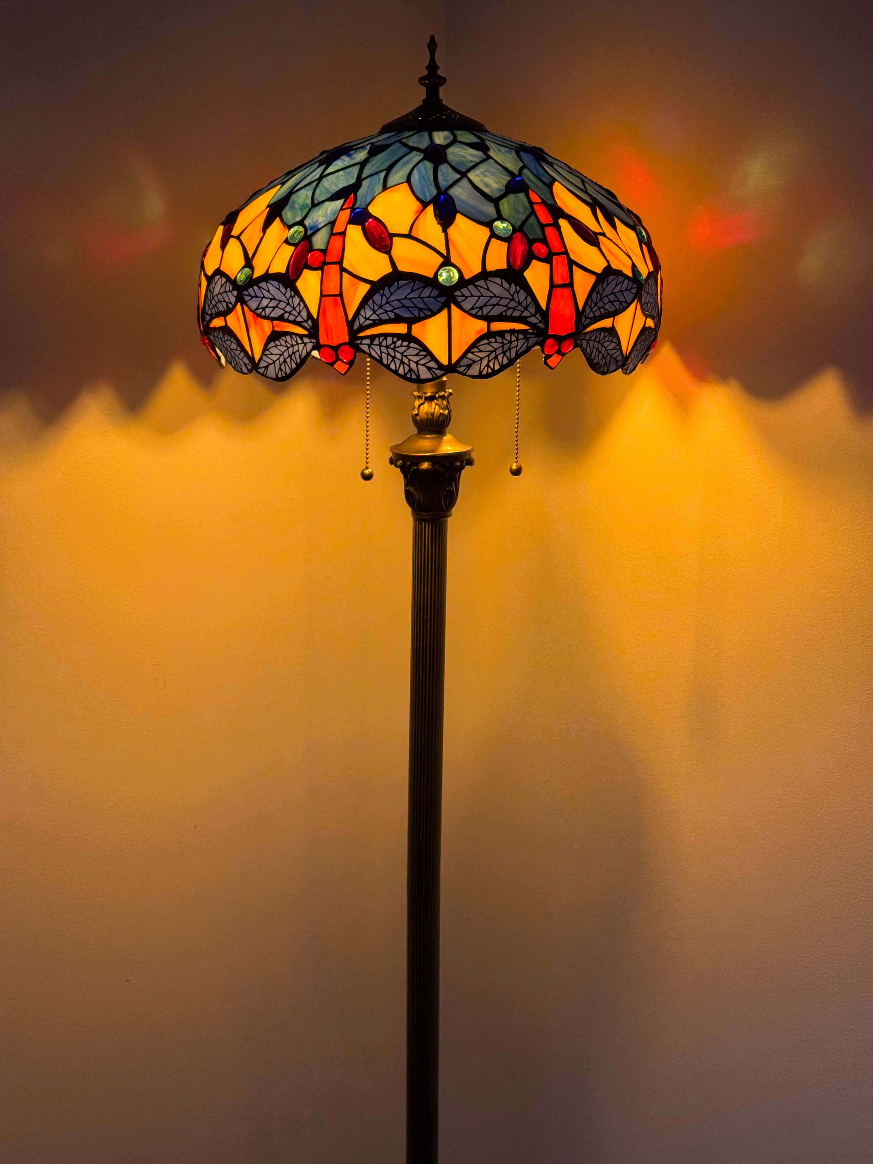 Tiffany Golvlampa Dragonfly Orange Sky 40Ø