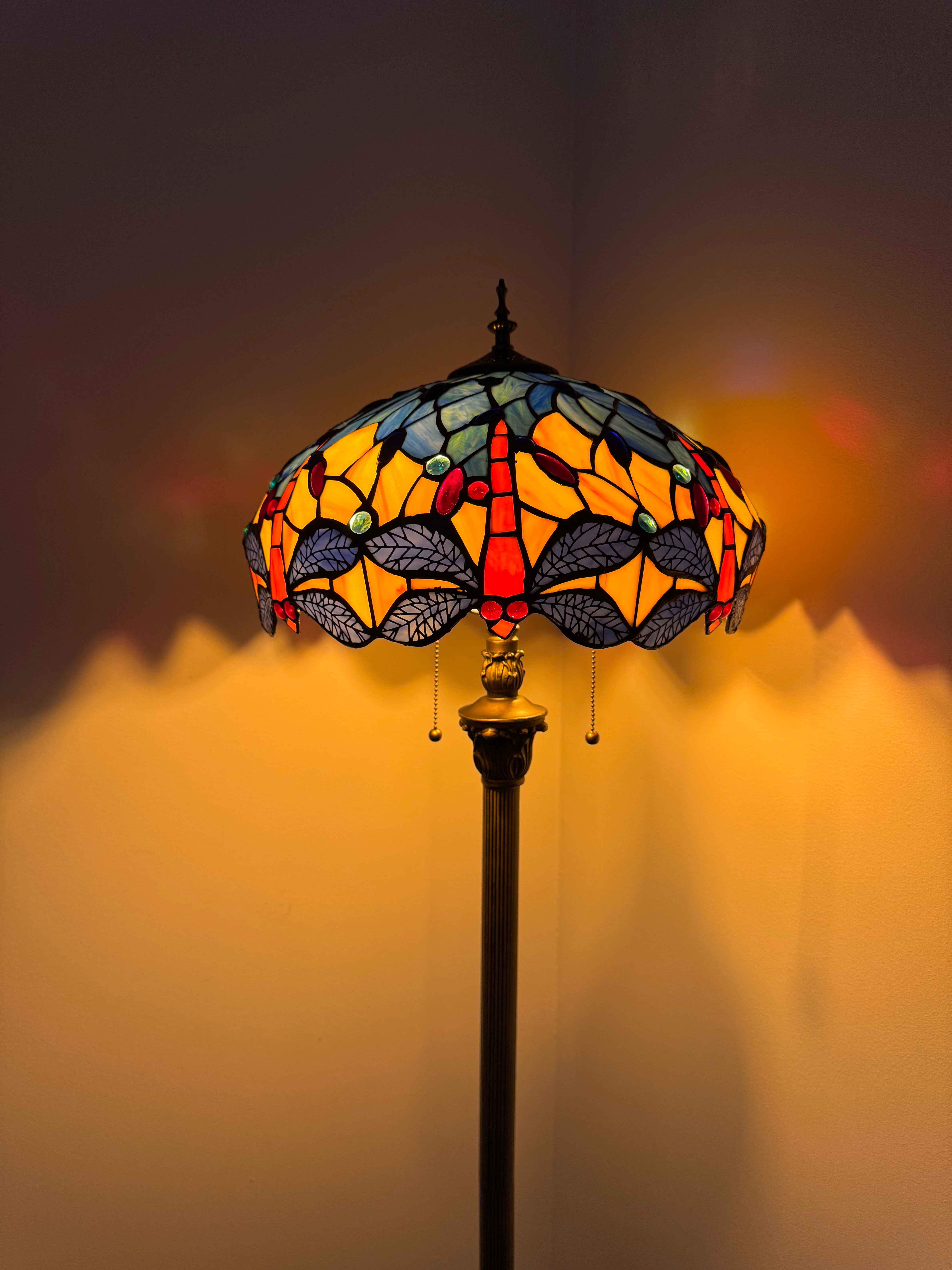 Tiffany Golvlampa Dragonfly Orange Sky 40Ø