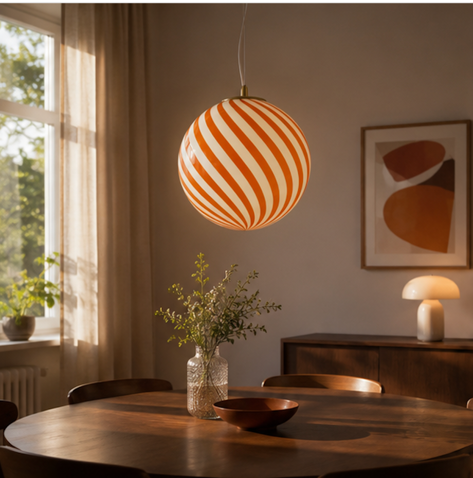 MURANO SPIRAL Pendellampa Orange – Glas & Mässingsfinish