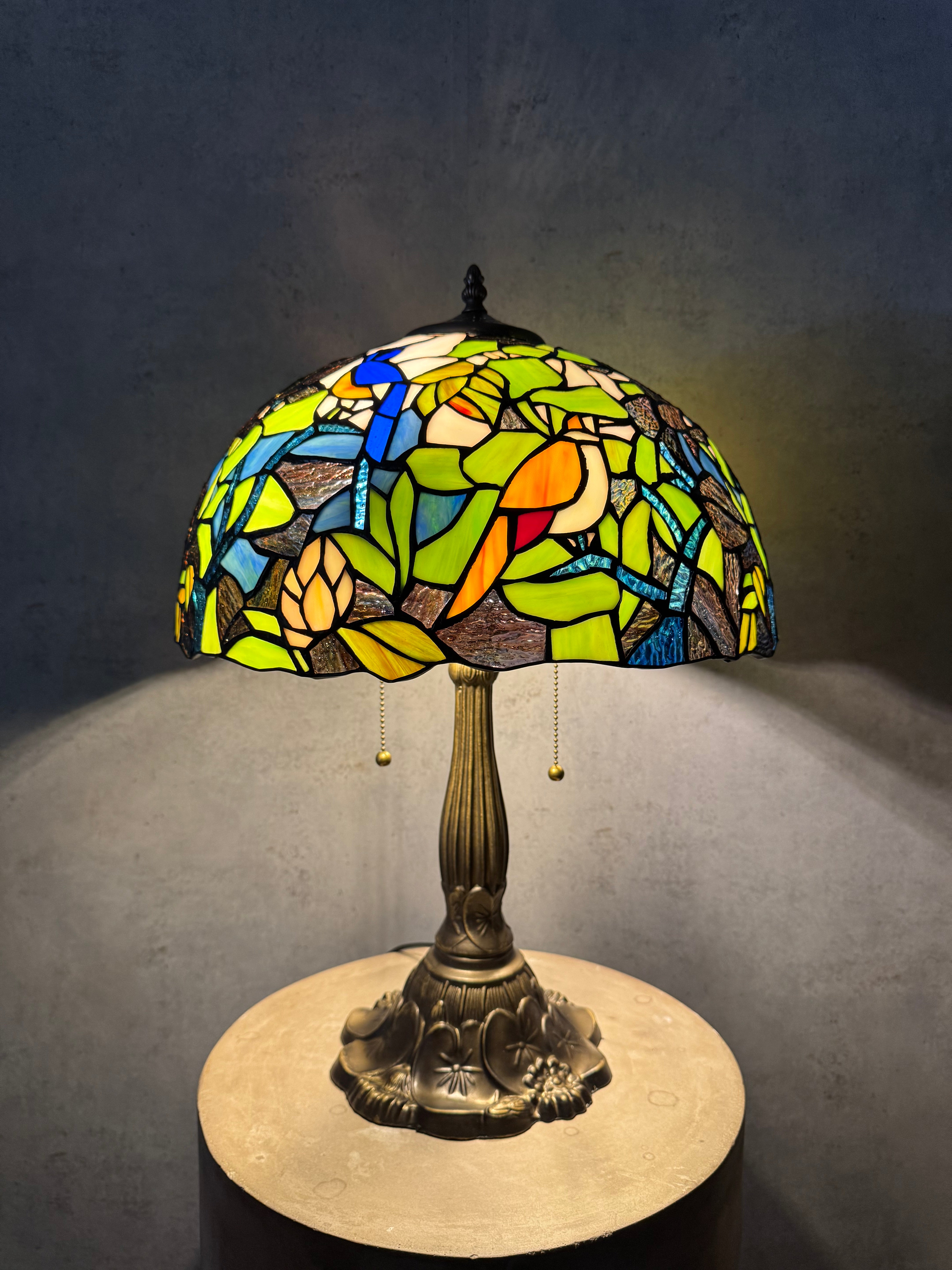 Tiffany Gröna Fåglar 40cm