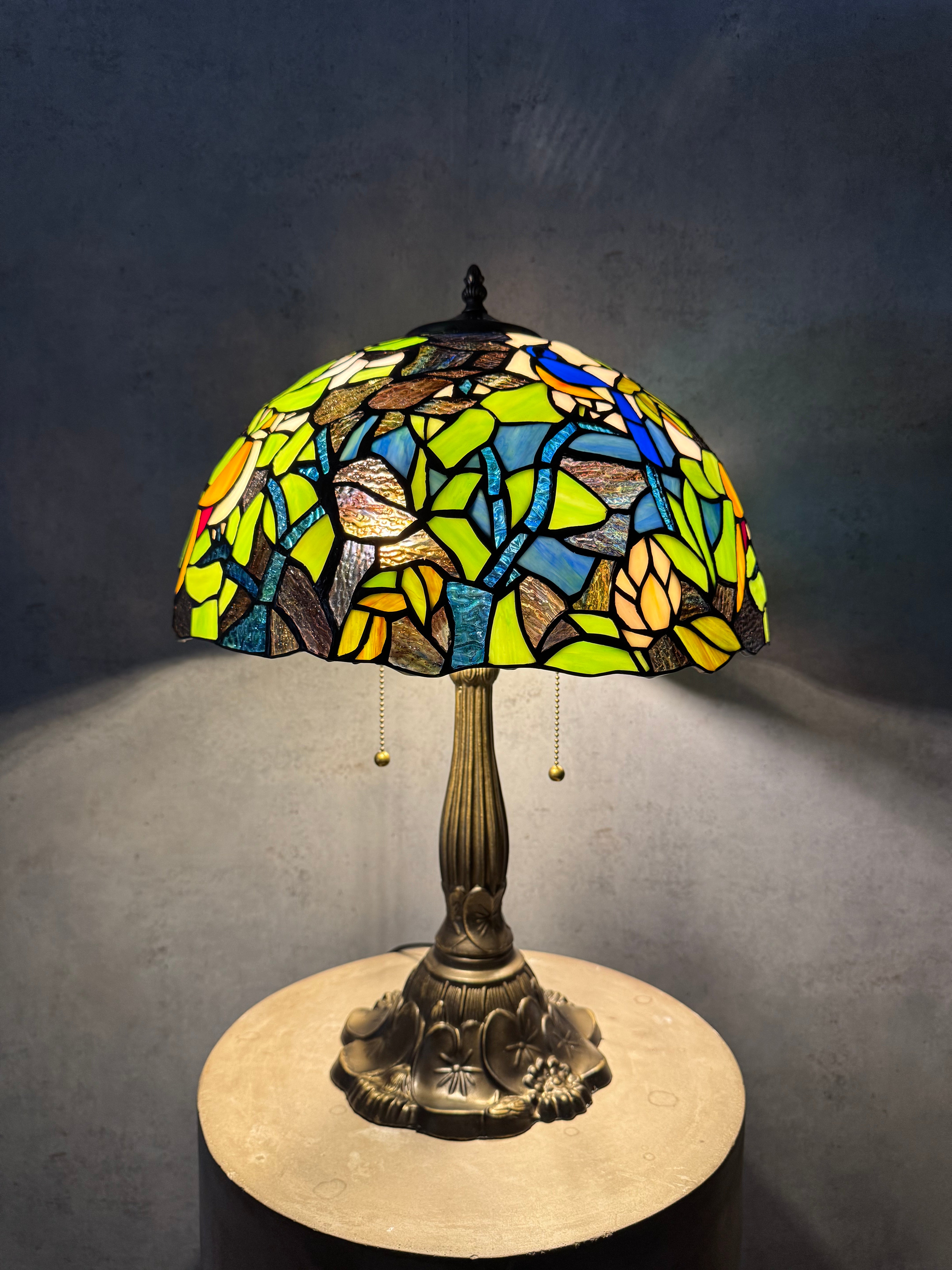 Tiffany Gröna Fåglar 40cm