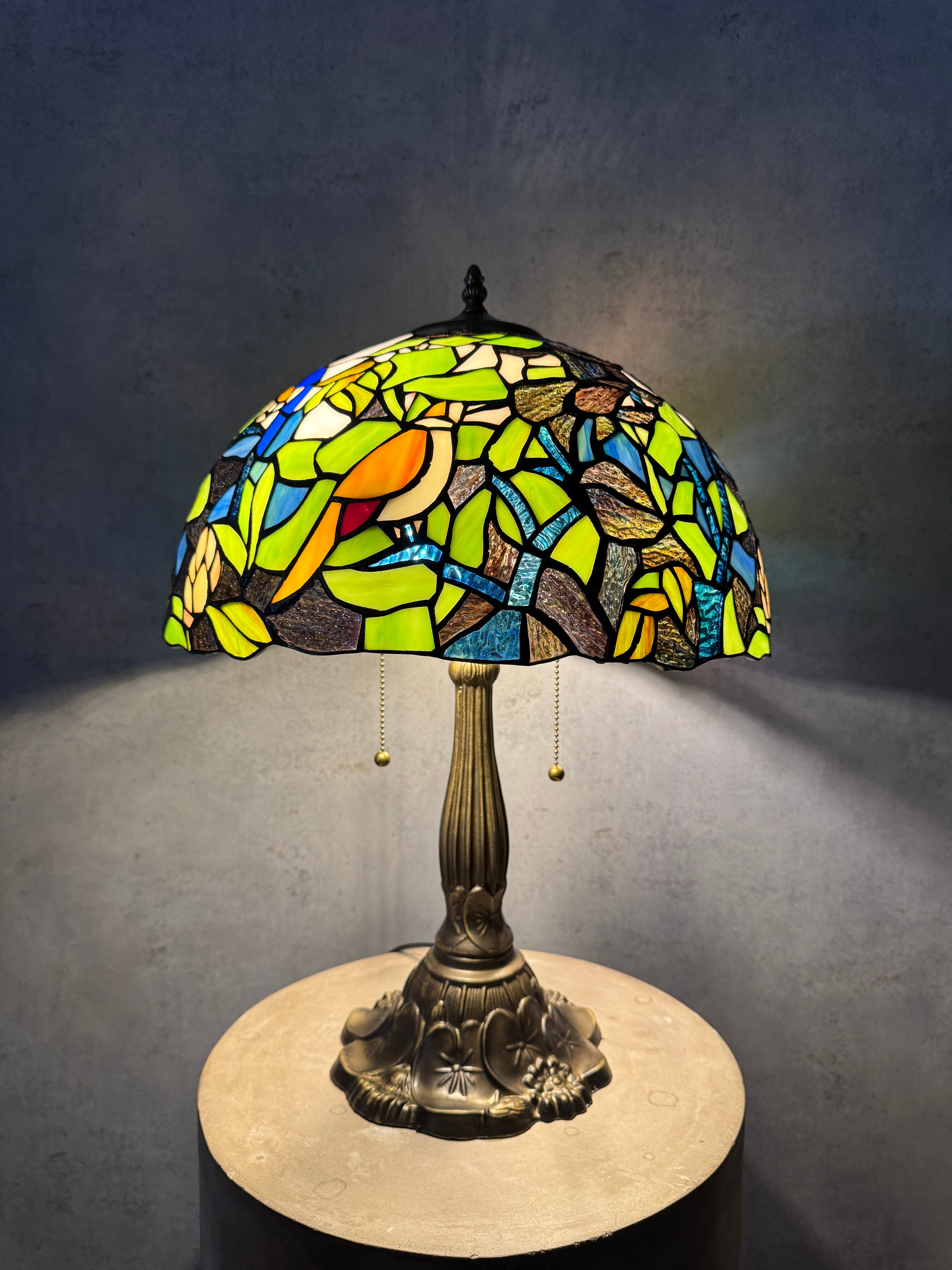 Tiffany Gröna Fåglar 40cm